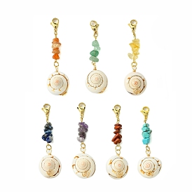 Shiva Eye Shell Pendant Decoration, Chakra Natural & Synthetic Gemstone Chips & Lobster Claw Clasps Charm for Bag Ornaments
