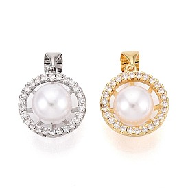 Латунные микропаве прозрачные подвески с фианитом, с имитацией жемчуга, полукруглые прелести