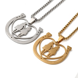 Horse Shoes with Couple 304 Stainless Steel Pendant Necklaces for Women and Men