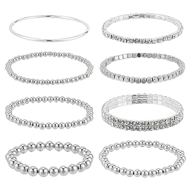 8шт 8 стили хрустальный браслет для тенниса со стразами, ccb пластиковые браслеты из бисера стрейч, латунные тонкие простые браслеты для женщин