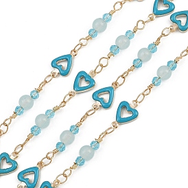 Латунные сердечные цепи, со стеклом и эмалью, долговечный, стойки покрытие, без свинца и без кадмия, несварные, ручной работы из бисера цепи