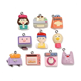 Opaque Resin Pendants, Mixed Shapes Charms, with Platinum Tone Iron Loops