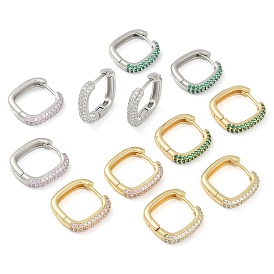 Rack Plating Square Brass Micro Pave Cubic Zirconia Hoop Earrings, Long-Lasting Plated, Lead Free & Cadmium Free