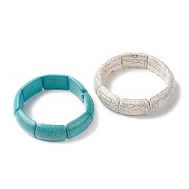 Dyed Synthetic Turquoise Rectangle Beaded Stretch Bracelets, Tile Bracelet