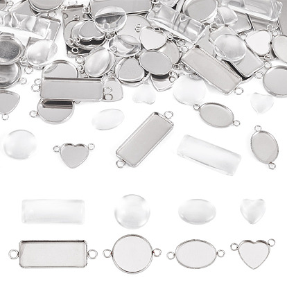 DIY Pendants Kits, including 60Pcs 304 Stainless Steel Cabochon Connector Settings, 60Pcs Glass Cabochons