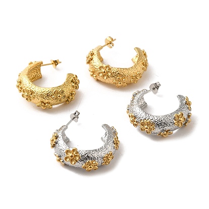 Кольцо с цветком 304 серьги-гвоздики из нержавеющей стали, серьги-кольца