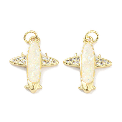 Latón micro pavimenta claro colgantes de circonio cúbico, sin plomo y cadmio, con ópalo sintético y anillas, real 18 k chapado en oro, encantos de avión