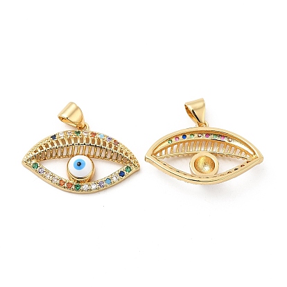 Brass Micro Pave Cubic Zirconia Pendants, Cadmium Free & Lead Free, with Enamel, Evil Eye Charms, Golden