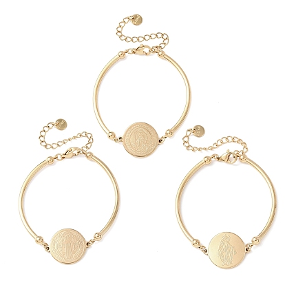 Религия 304 браслеты из нержавеющей стали для женщин, плоский круг со святой/Девой Марией