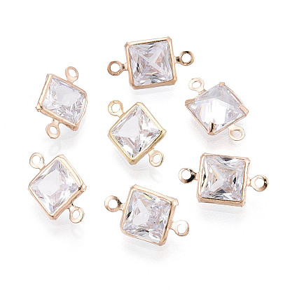 Латунные подвески-звенья/соединители с прозрачными кубическими циркониями, квадратный