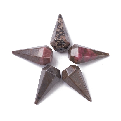 Perles de rhodonite naturelles, la moitié foré, facette, cône / pic / pendule