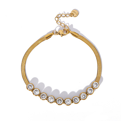 304 теннисные браслеты из нержавеющей стали с прозрачными кубическими циркониями, браслеты из змеиной цепи для женщин, плоско-круглые
