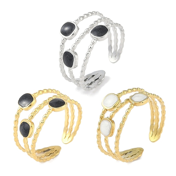 Ионное покрытие (IP) 304 Эмалированные кольца из нержавеющей стали с квадратными манжетами на пальцах, открытые кольца для женщин