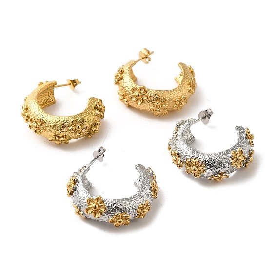 Кольцо с цветком 304 серьги-гвоздики из нержавеющей стали, серьги-кольца