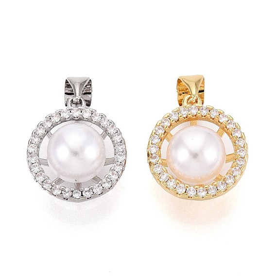 Латунные микропаве прозрачные подвески с фианитом, с имитацией жемчуга, полукруглые прелести