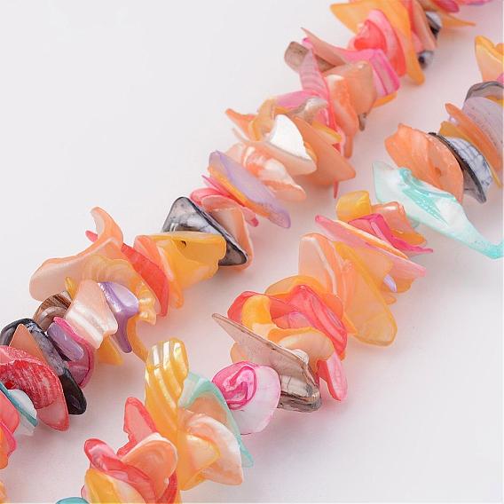 Natural Shell Bead Strands, Dyed, Nuggets Chips