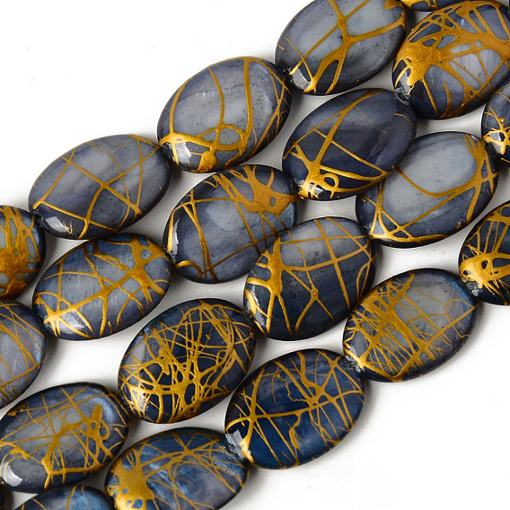 Natural Freshwater Shell Beads Strands, Dyed and Drawbench, Oval