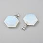 Faceted Gemstone Pendants, with Platinum Tone Brass Findings, Hexagon