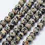 Natural Dalmatian Jasper Beads Strands, Frosted, Round