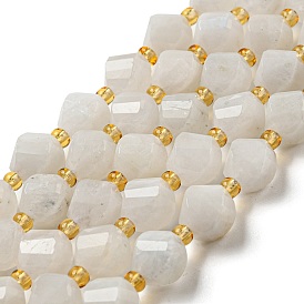 Brins de perles de pierre de lune arc-en-ciel naturel, avec des perles de rocaille, torsion facettes