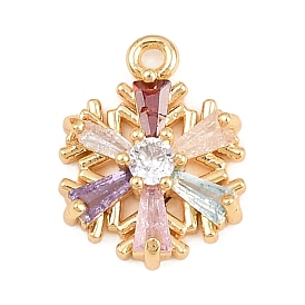 1шт. латунные подвески с кубическим цирконием, Рождественские снежинки, красочный