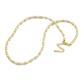 Rack Plating Brass & ABS Plastic Pearl Beads Rice Beaded Necklaces for Women, Cadmium Free & Lead Free, Long-Lasting Plated