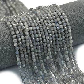 Природные лабрадорита бисер нитей, энергетическая призматическая огранка с двойными концами бусины, граненые двухконусные