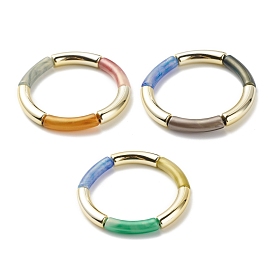 Acrylic Curved Tube Beaded Stretch Bracelet for Women
