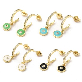 Ring & Evil Eye Real 18K Gold Plated Brass Stud Earrings, Half Hoop Earrings with Cubic Zirconia and Enamel