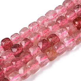 Natural Strawberry Quartz Beads Strands, Faceted, Cube