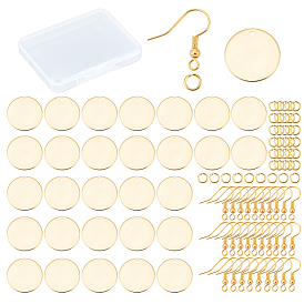 CREATCABIN DIY Earring Making Kit, Including 30Pcs Brass Flat Round Pendants, 30Pcs Earring Hooks, 40Pcs Open Jump Rings