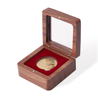 Cajas magnéticas de madera para guardar medallas, Vitrina para monedas conmemorativas con ventana visible y forrada de terciopelo., plaza