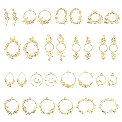 30Pcs 15 Style Rack Plating Alloy Open Back Bezel Pendants, For DIY UV Resin, Epoxy Resin, Pressed Flower Jewelry, Mixed Shapes