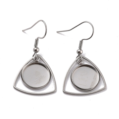 201 Stainless Steel Earring Hooks, with Triangle Blank Pendant Trays, Flat Round Setting for Cabochon