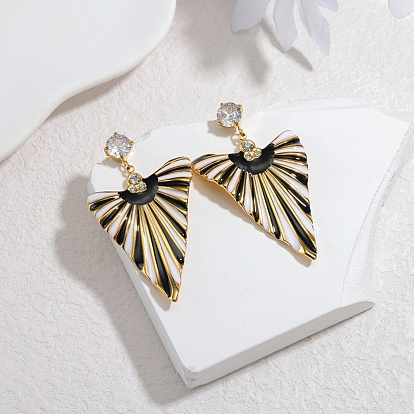 304 треугольные серьги-гвоздики из нержавеющей стали, с эмалью и горный хрусталь