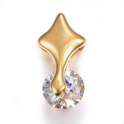 304 Stainless Steel Charms, with Cubic Zirconia, Rhombus