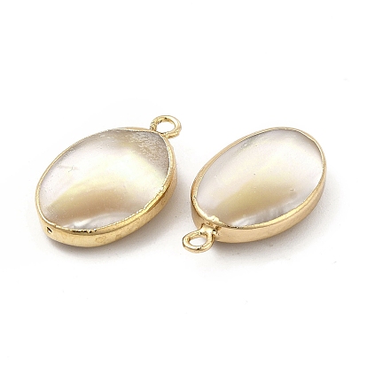 Natural Trochus Shell Charms, with Brass Loops, Oval