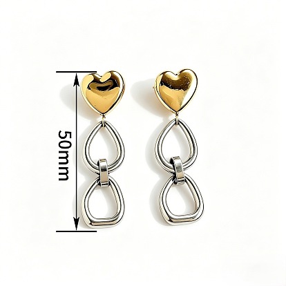 304 pendientes colgantes de acero inoxidable, lágrima y corazón