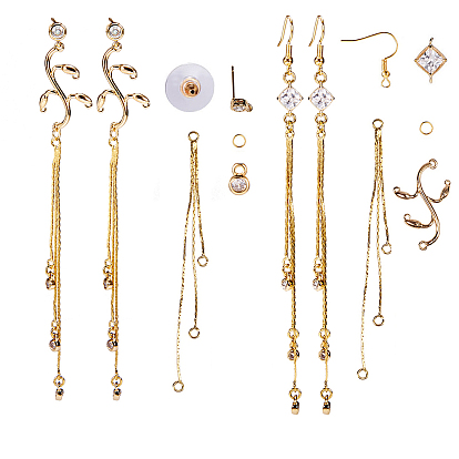 DIY Earring Making, with Brass Rhinestone Links, Brass Cubic Zirconia Charms, Brass Earring Hooks and 304 Stainless Steel Jump Rings