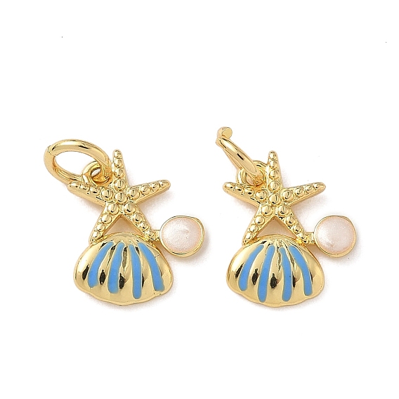 Латунь эмаль подвески, в форме ракушки с подвесками в виде морских звезд, с целью перехода в кольце