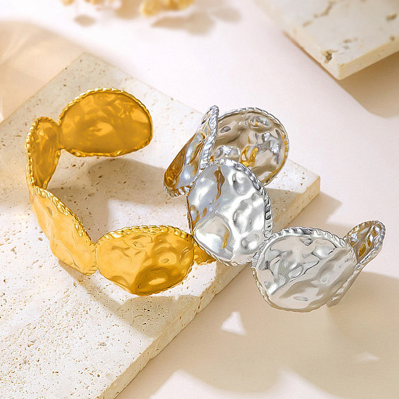 Кованые 304 браслеты-манжеты из нержавеющей стали для женщин, плоско-круглые