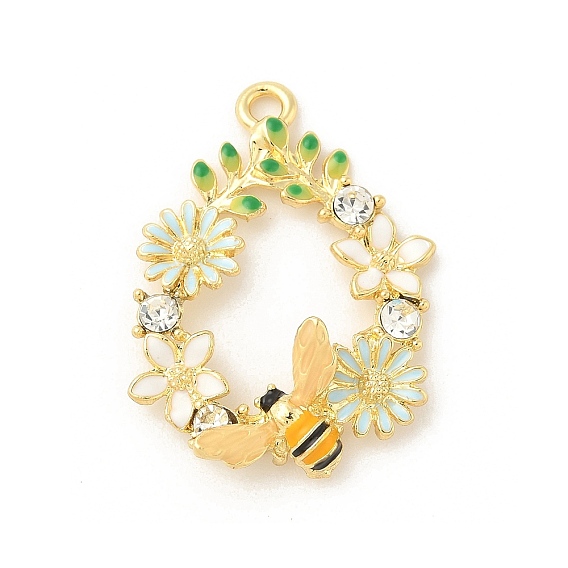 Подвески из эмали и сплава, со стразами, венок с пчелами