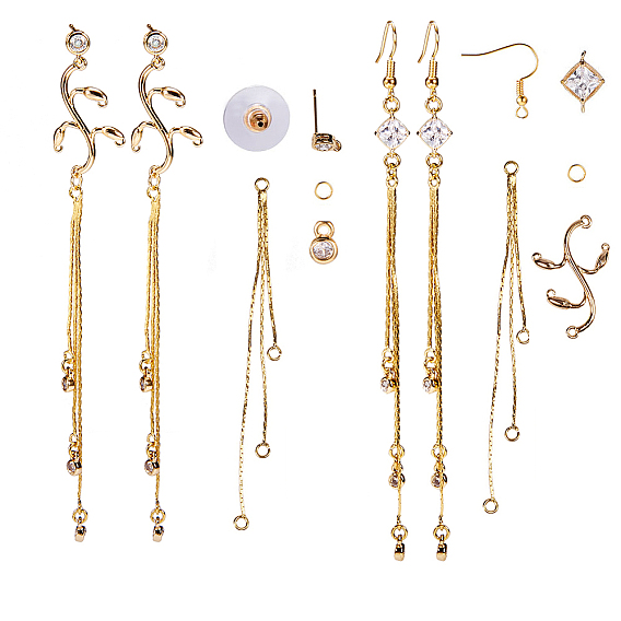DIY Earring Making, with Brass Rhinestone Links, Brass Cubic Zirconia Charms, Brass Earring Hooks and 304 Stainless Steel Jump Rings