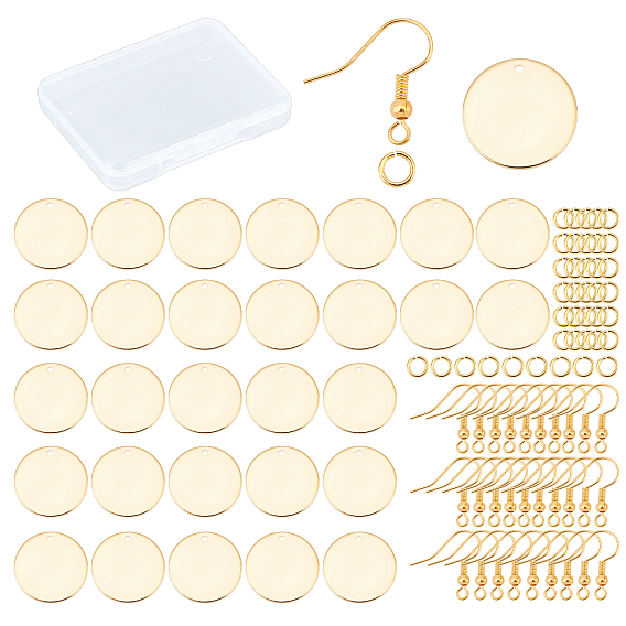 Kit de fabrication de boucles d'oreilles de bricolage creatcabin, y compris 30 pendentifs ronds plats en laiton, 30 pcs crochets de boucle d'oreille, 40 anneaux de saut ouverts