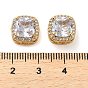 Brass Micro Pave Cubic Zirconia Beads, Real 18K Gold Plated, Square