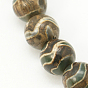Tibetan Style Wave Pattern dZi Beads, Natural Agate, Dyed, Round, Coffee, Hole: 1mm