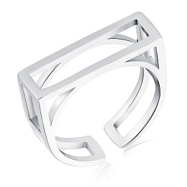 925 Sterling Silver Rectangle Open Cuff Ring, Hollow Ring for Women