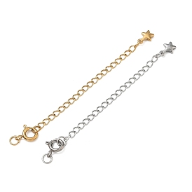 304 Stainless Steel Curb Chain Extender, End Chains with Spring Ring Clasps & Star Charms