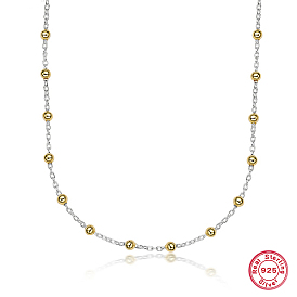 925 Sterling Silver Necklaces, with Real 18K Gold Plated Round Beads