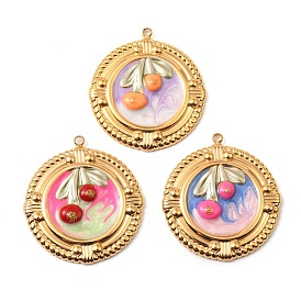 304 нержавеющей стальной эмали подвески, плоский круглый с вишневым шармом, золотые